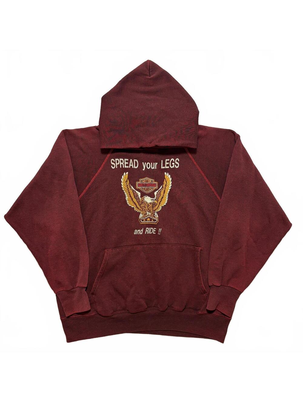 VTG 80's Harley-Davidson Eagle Logo Graphic Pullover Hoodie Men's L Red Maroon